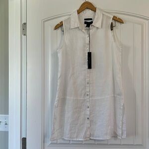 Tahari 100% Linen white button up Tunic Top Size Small